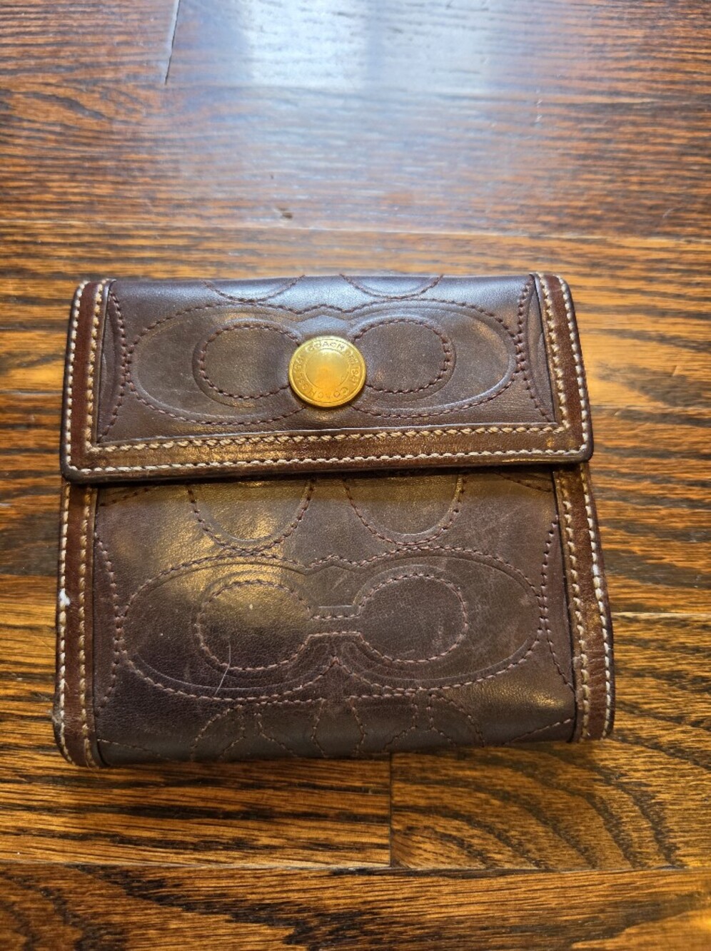 vintage Coach Chelsea Stitched Signature Brown Leather French Wallet
